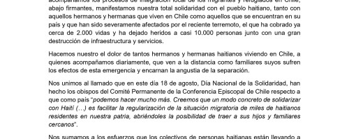 Declaración de la Red Clamor Chile por situación de Haití