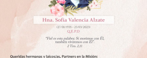 Fallecimiento Hna. Sofía Valencia